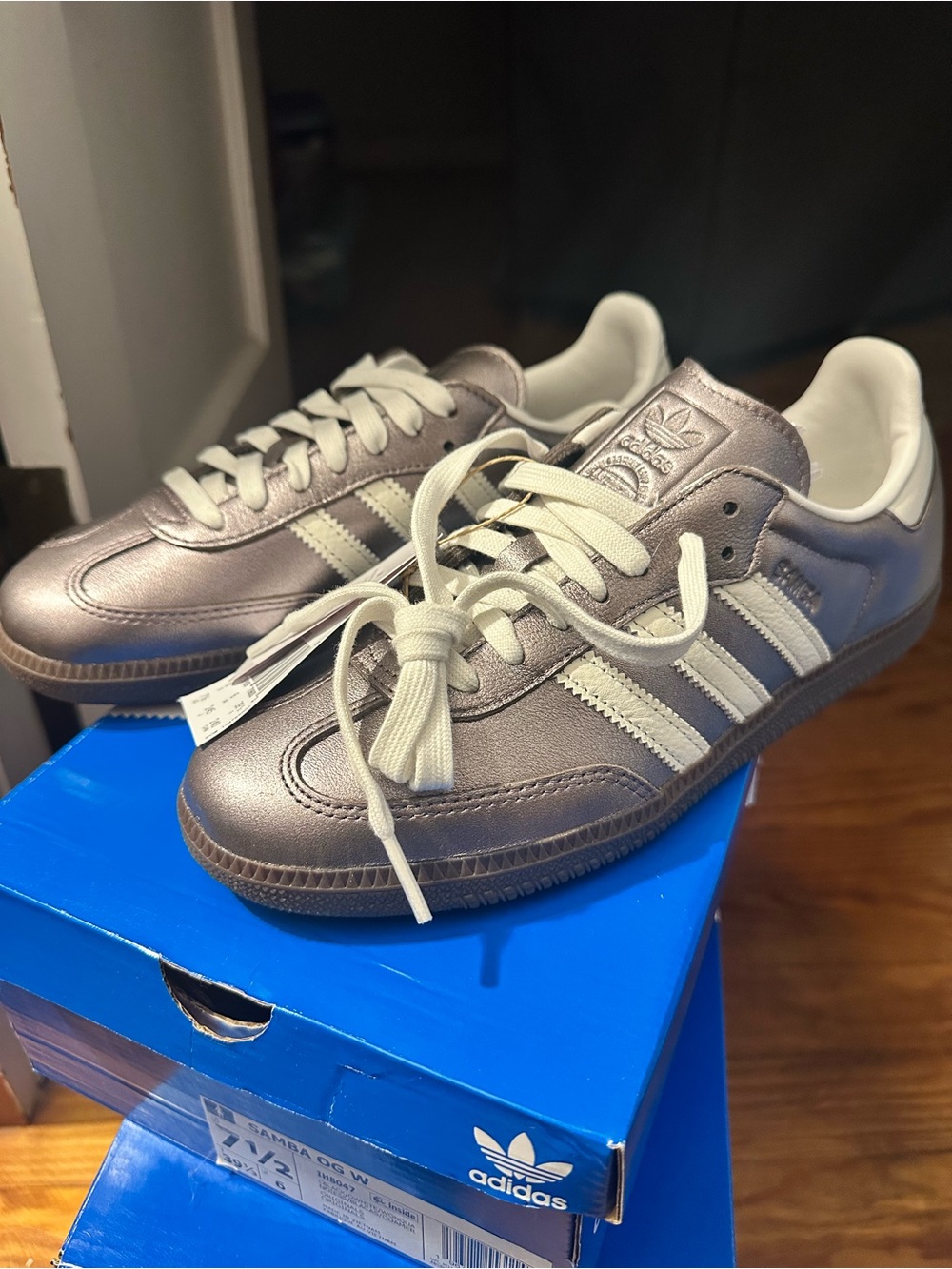 NWT adidas Samba Metallic Silver with Off-White Stripes Sneakers